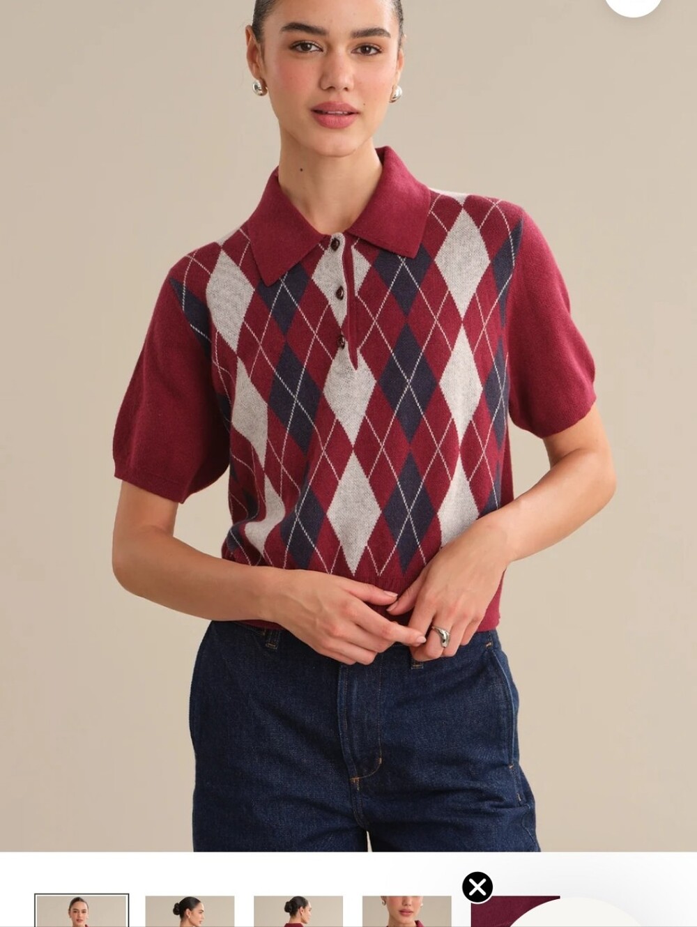 Cashmere Blend Argyle Polo Shirt

Women's Burgundy Argyle Polo Sweater Top